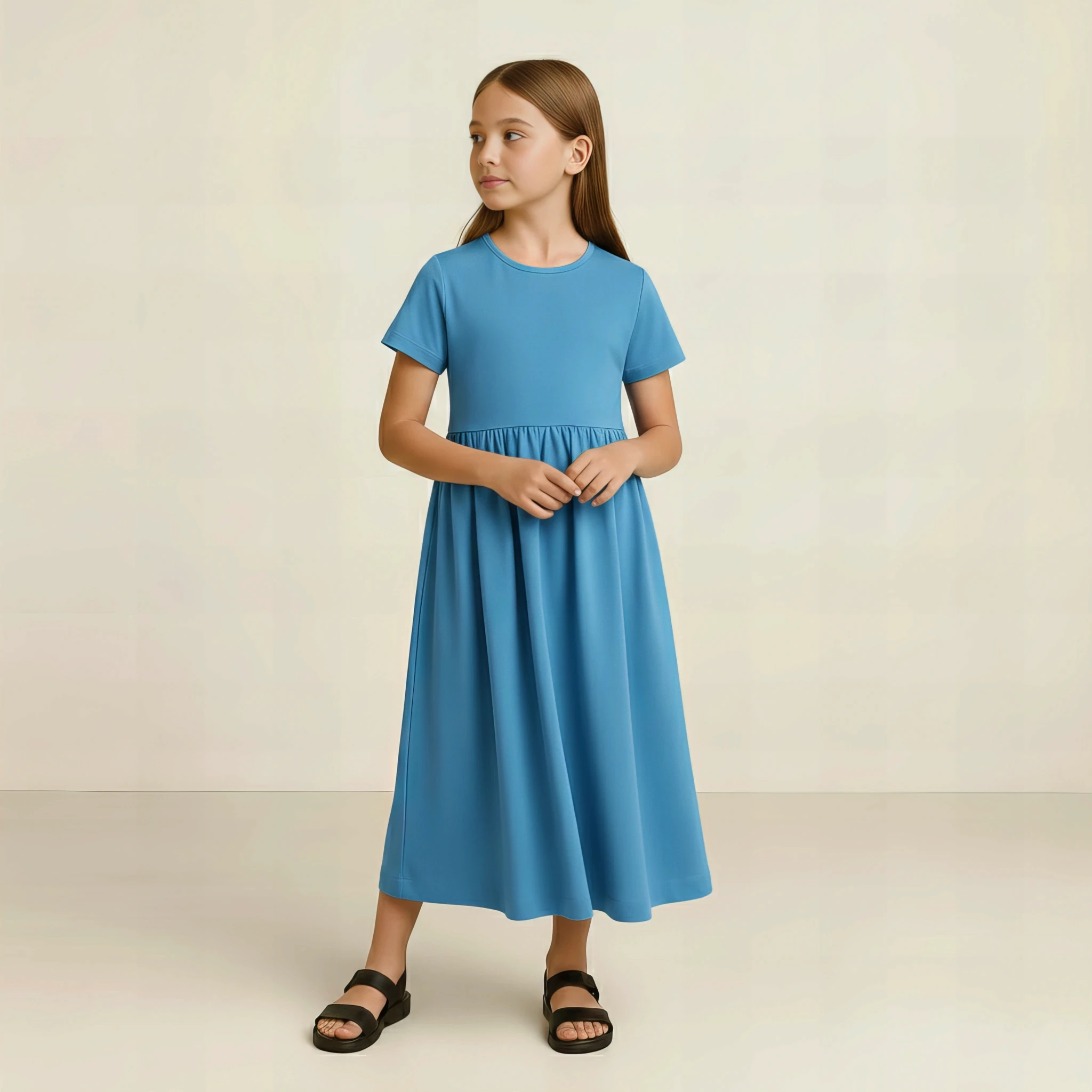Cotton Flare Dress in Sky Blue