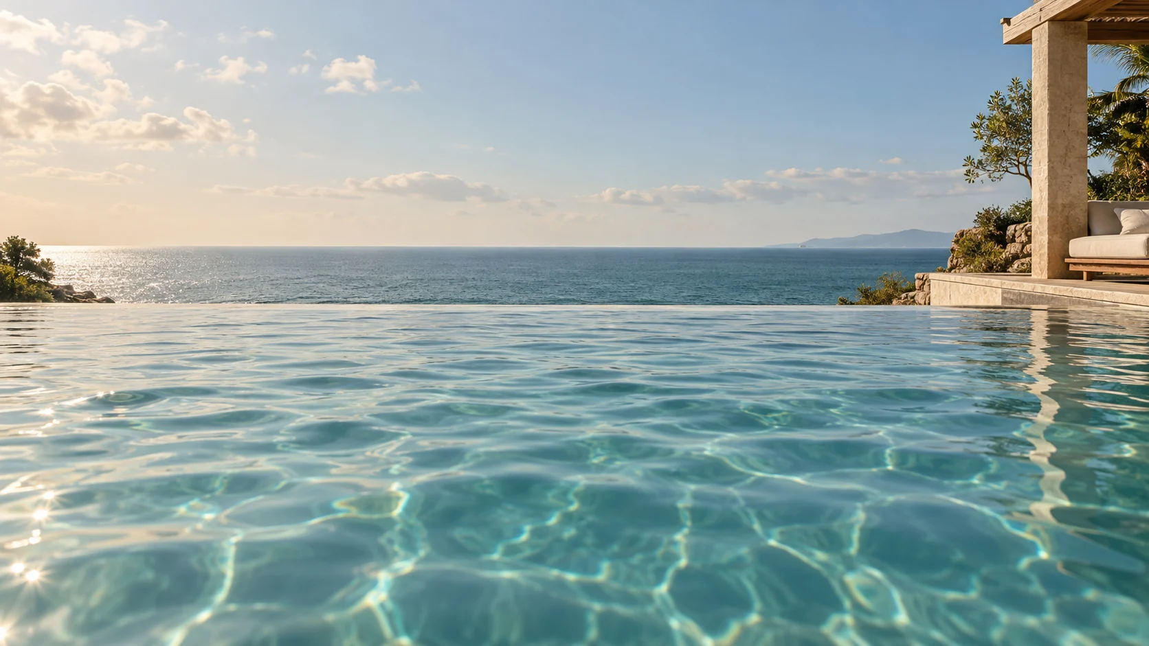 Fictional pool coastal scene; private reference media