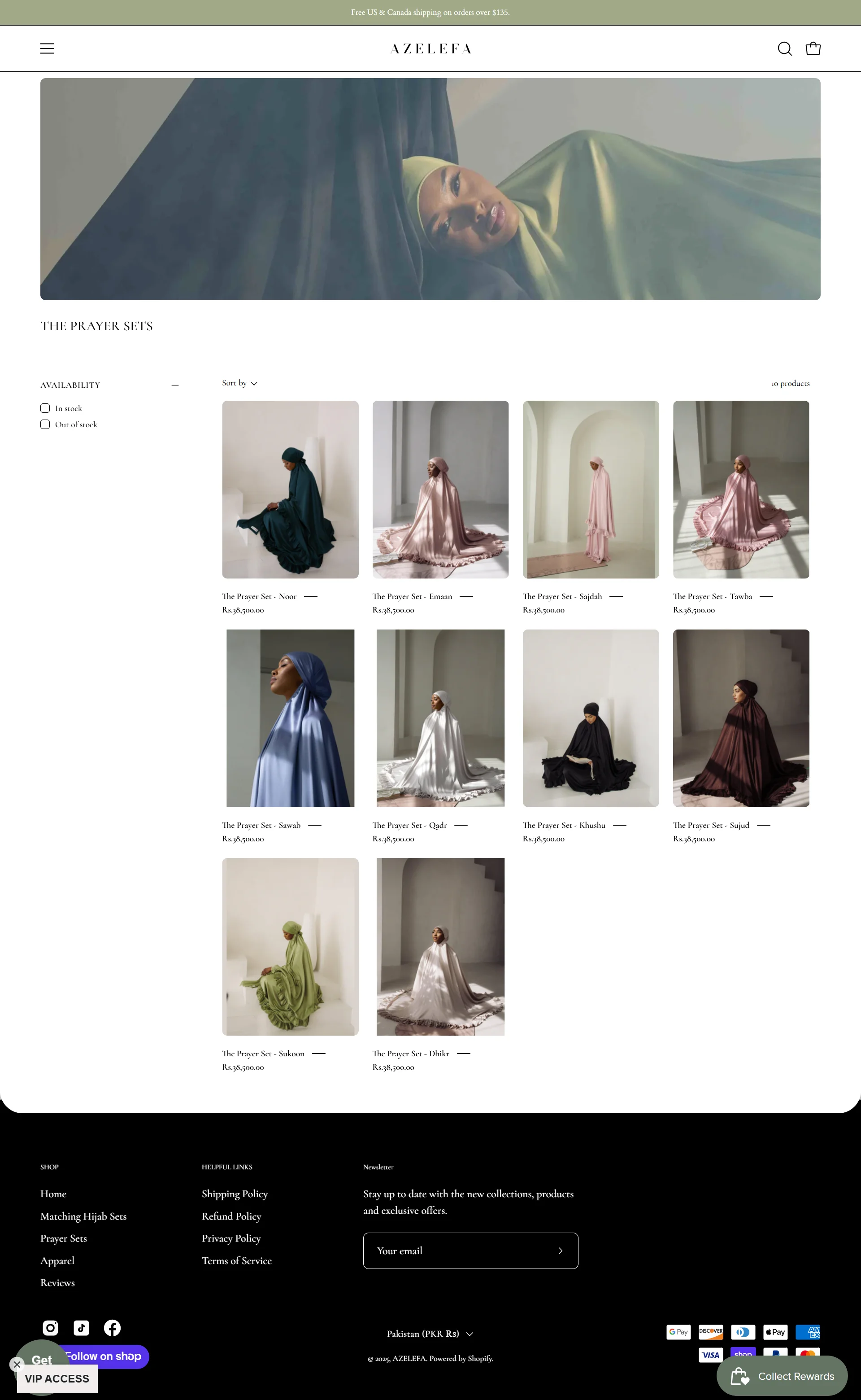collections-the-prayer-sets page for azelefa website developed & designed by Dreams Agency Mississauga, Ontario