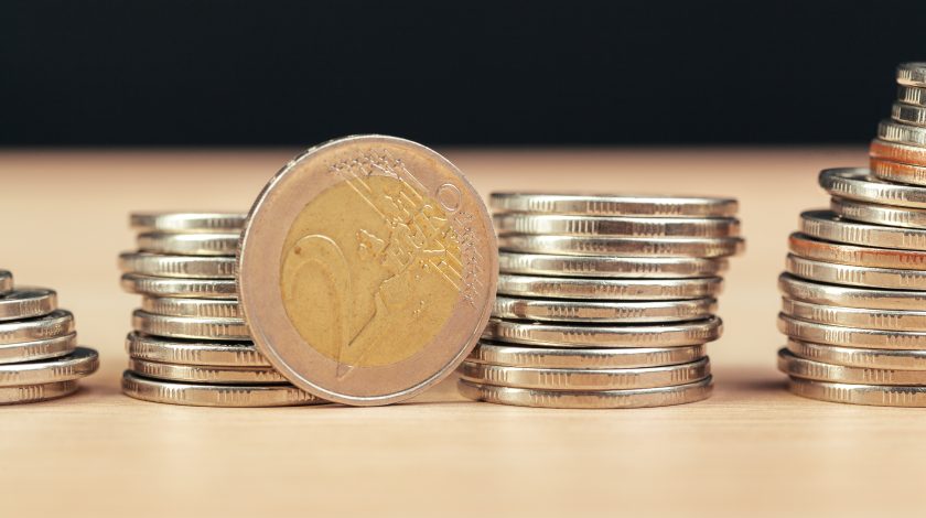 Piles of two euro coins