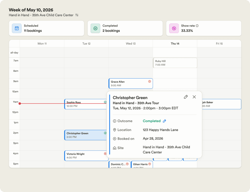 Tour booking calendar view