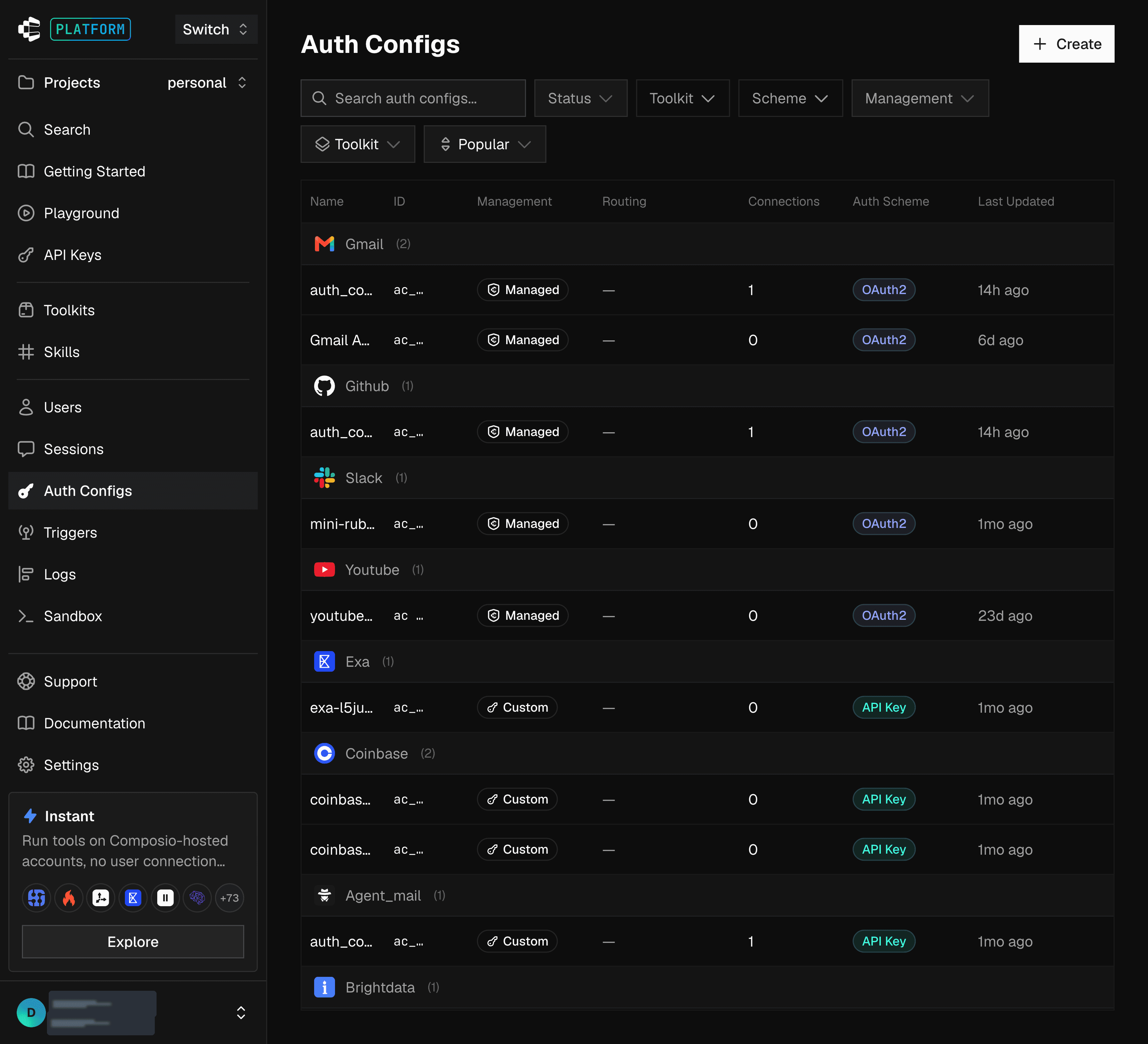 Create auth config