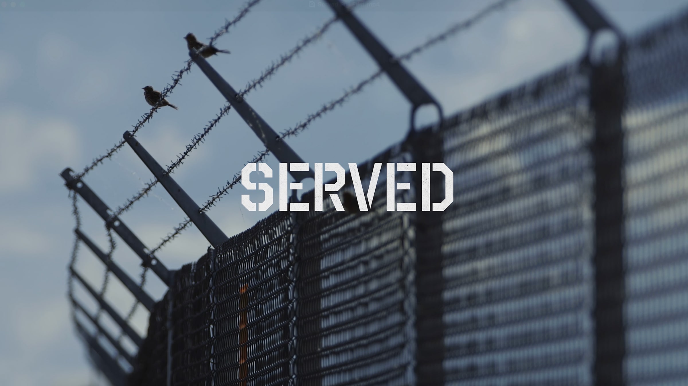 The title card from the documentary Served, showing the title overlaid on a prison fence
