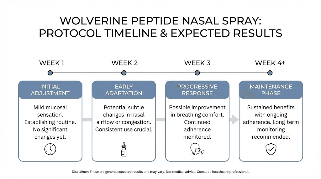 Wolverine peptide nasal spray results timeline by week