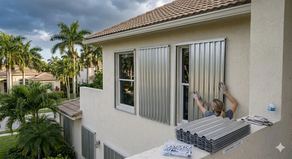 Storm panel installation on a Fort Lauderdale home before hurricane season — Planet Construction FL