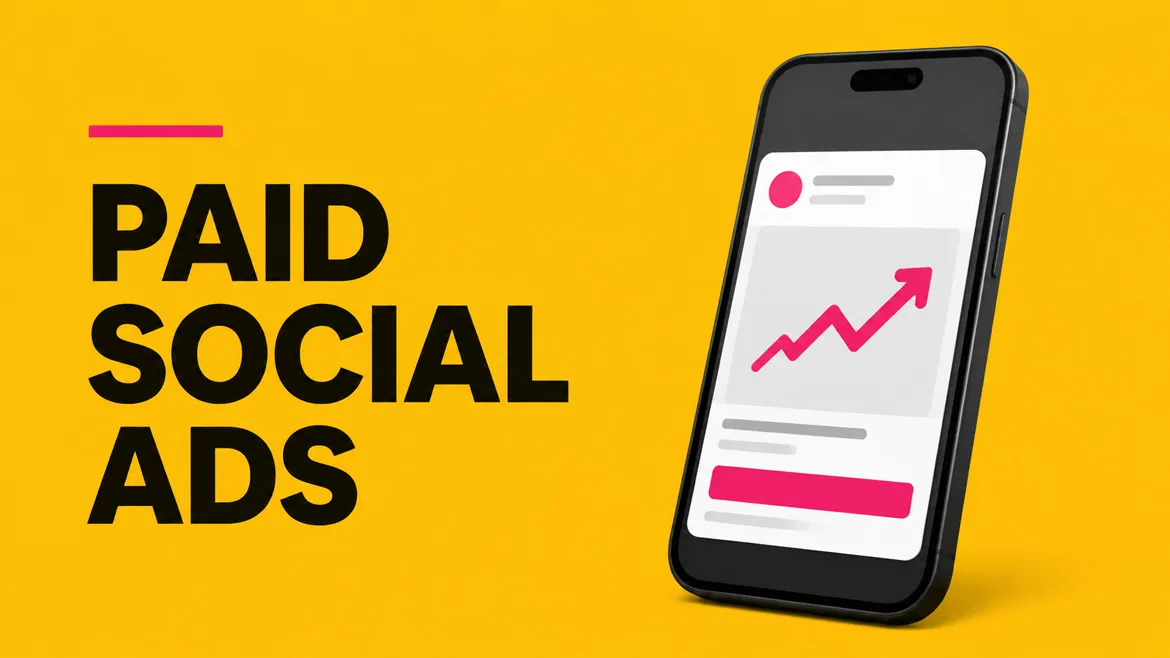 paid social ads on a iphone mock up on a yellow background