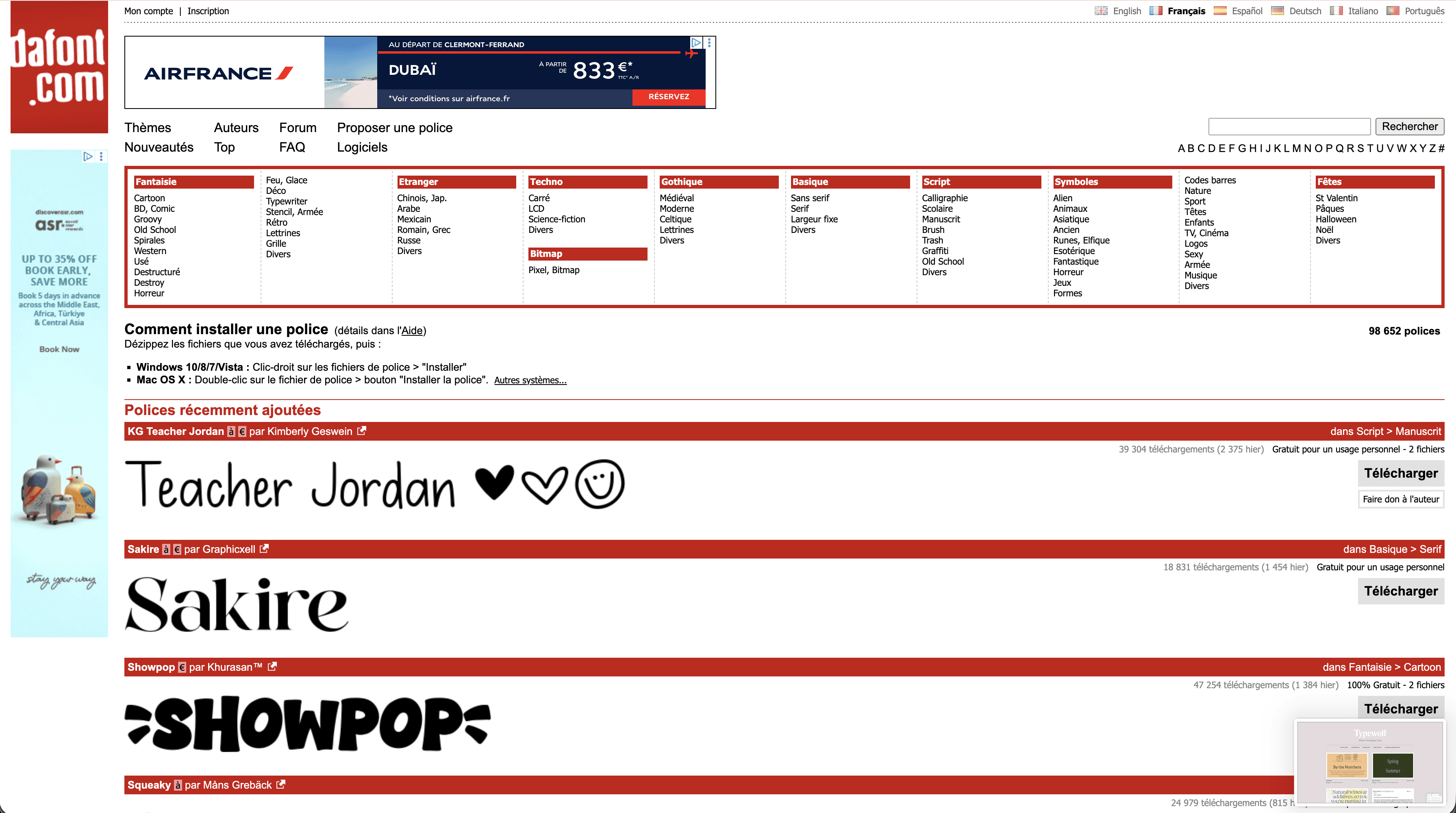 Capture d'écran du site DaFont