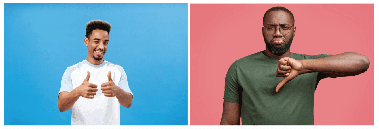 One person with thumbs up and another with thumbs down