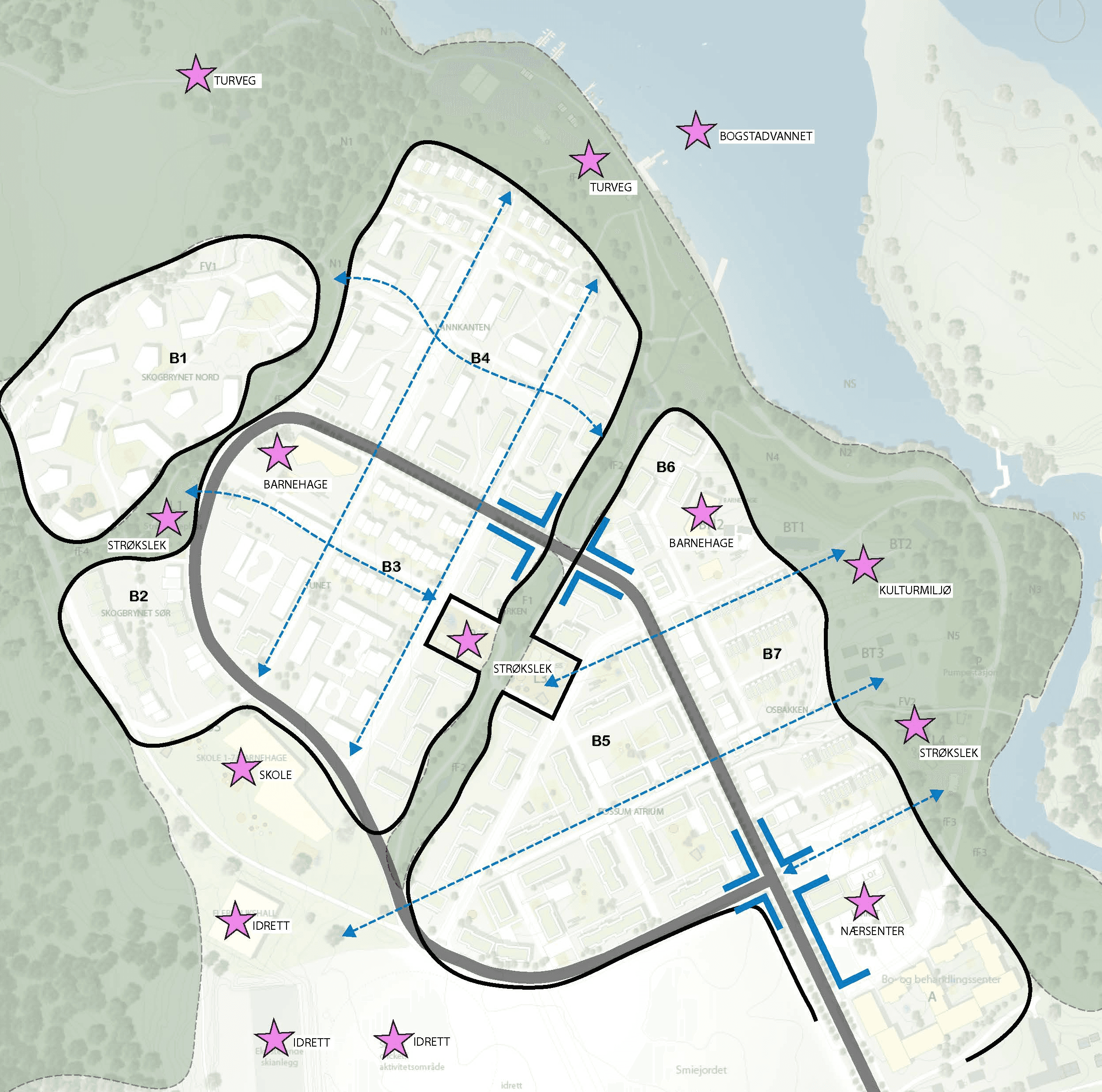 Fossum Bruk - Oversiktskart for hele området med byggeplaner.