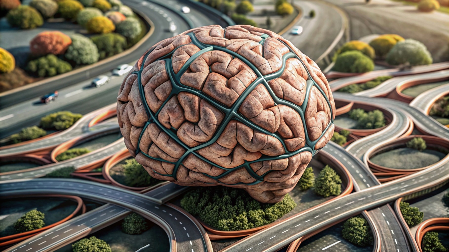 a road network covers the brain