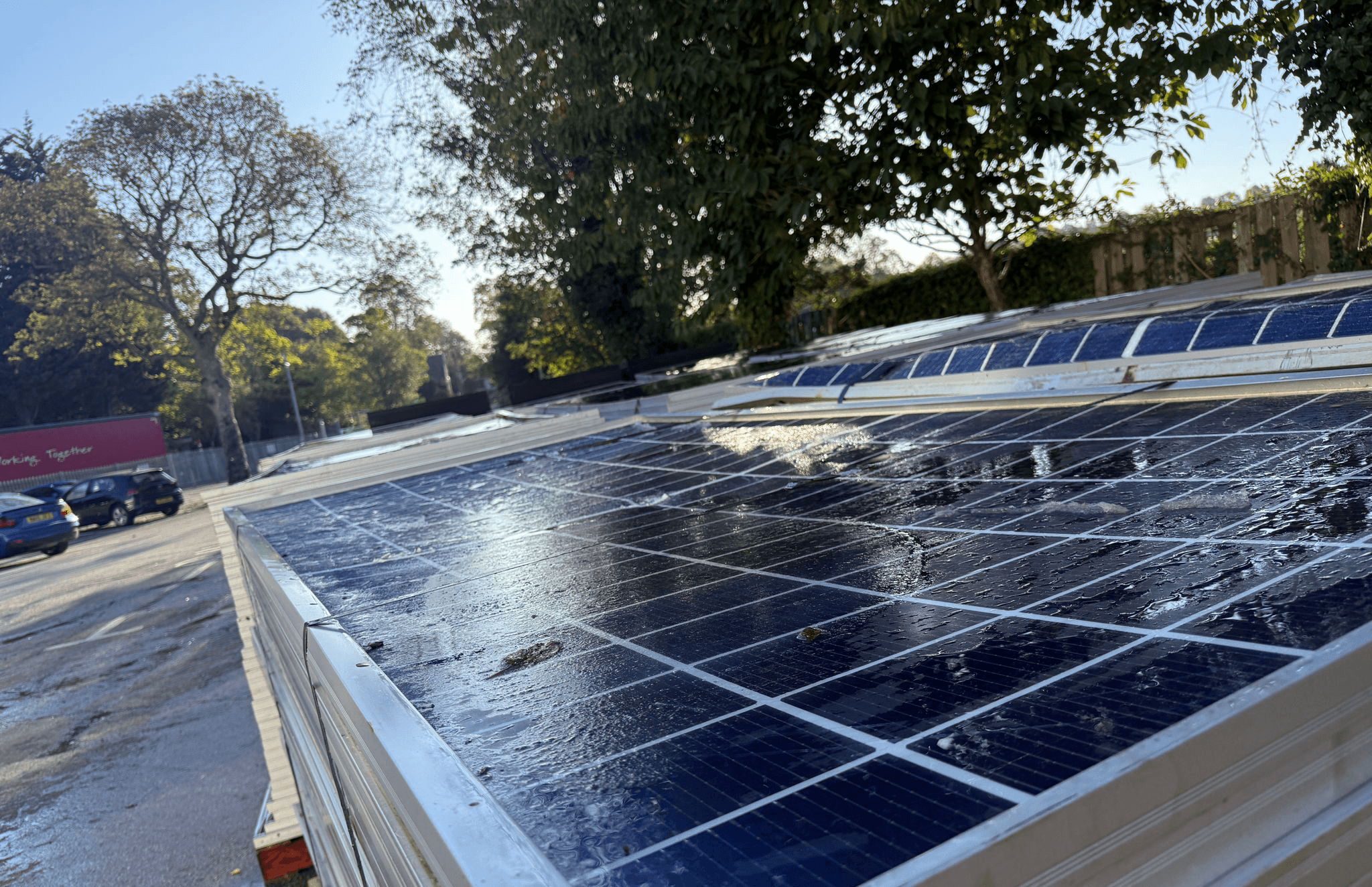 Stacked solar panels outside