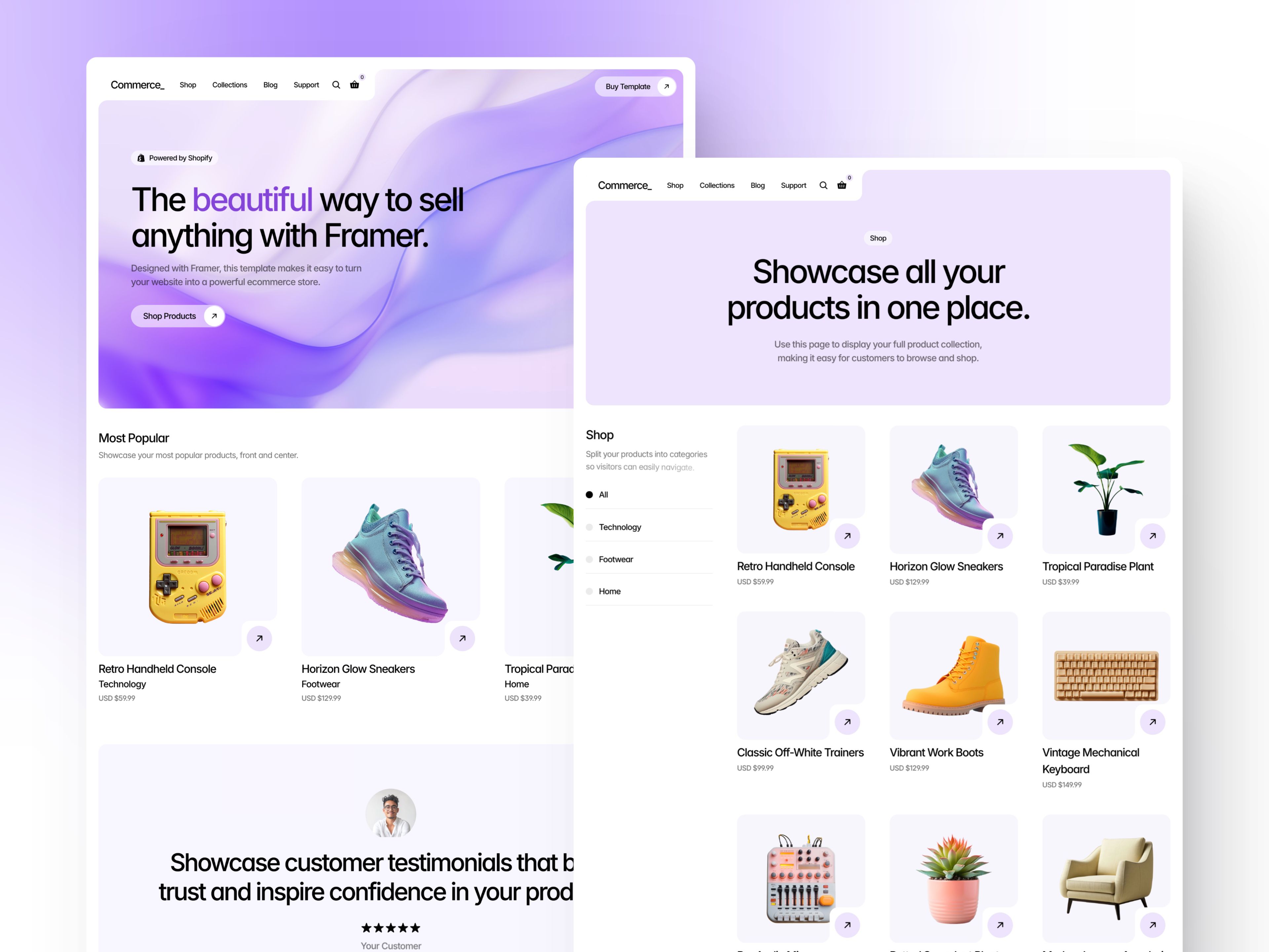 Screenshot of Commerce template