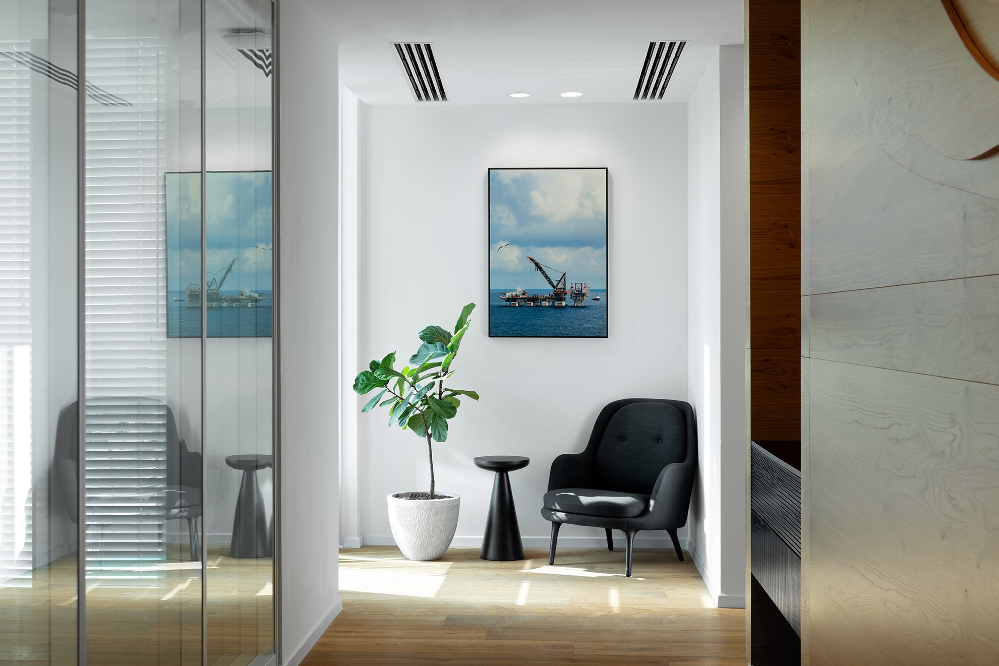 עיצוב משרדי לרשת חינוך – שילוב מיתוג קיר, תכנון אדריכלי נקי ותאורה טבעית