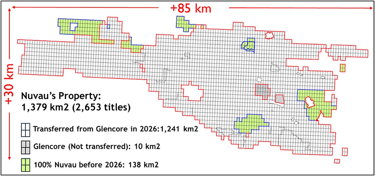 Figure 2: Detailed map of the exploration claims and mining rights involved in the transaction.