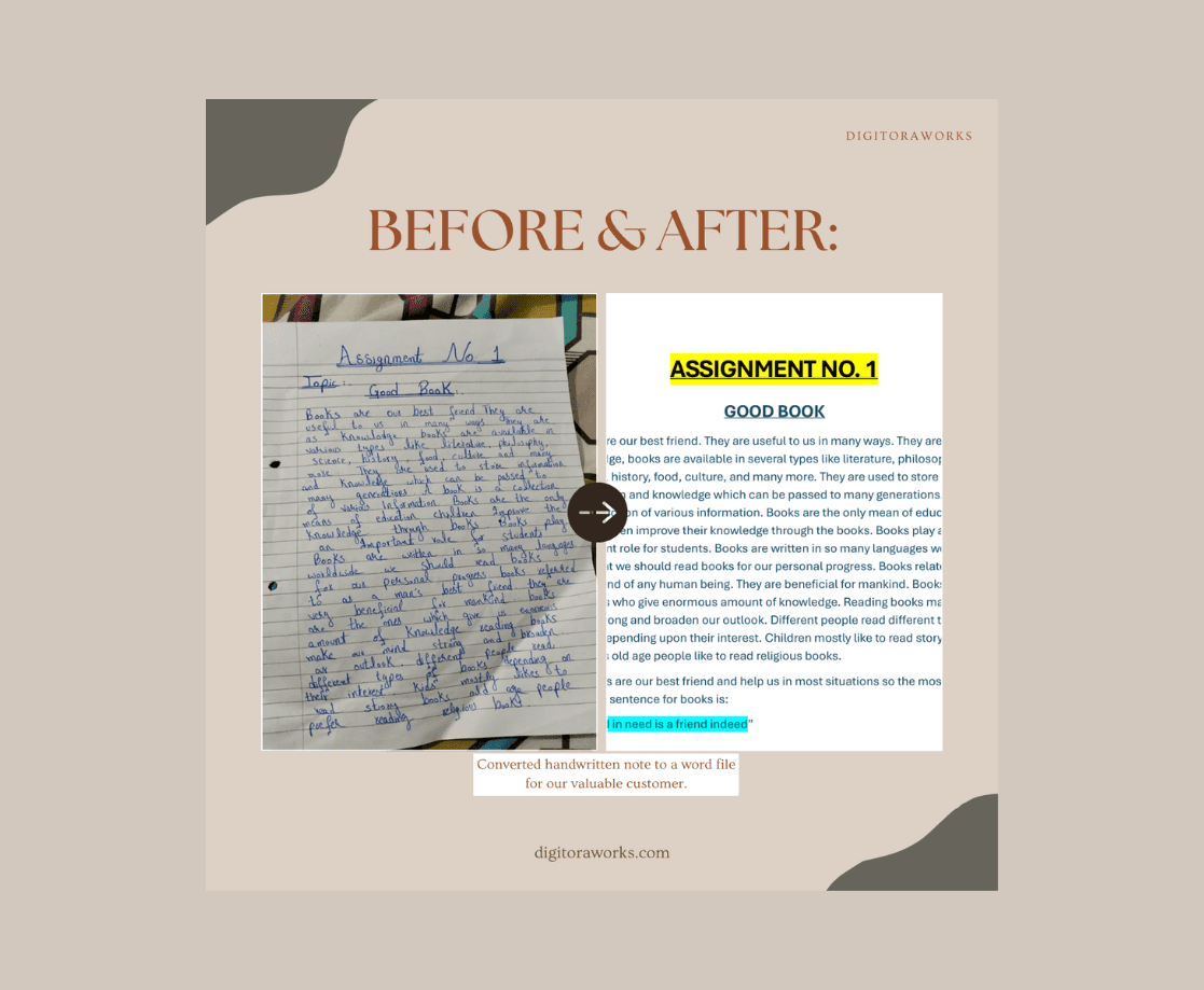 Before and after comparison of handwritten notes to typed document