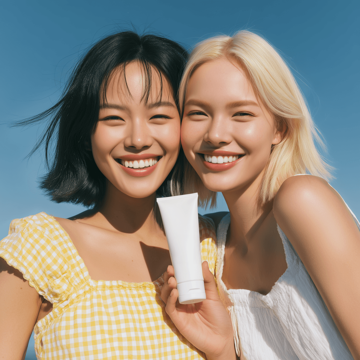 Nuvē app screen showing AI glow score with skincare results.