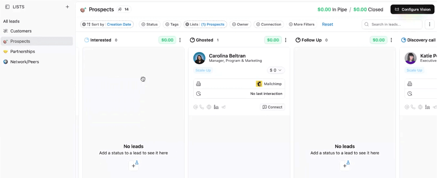 CRM SETUP - prospect pipeline
