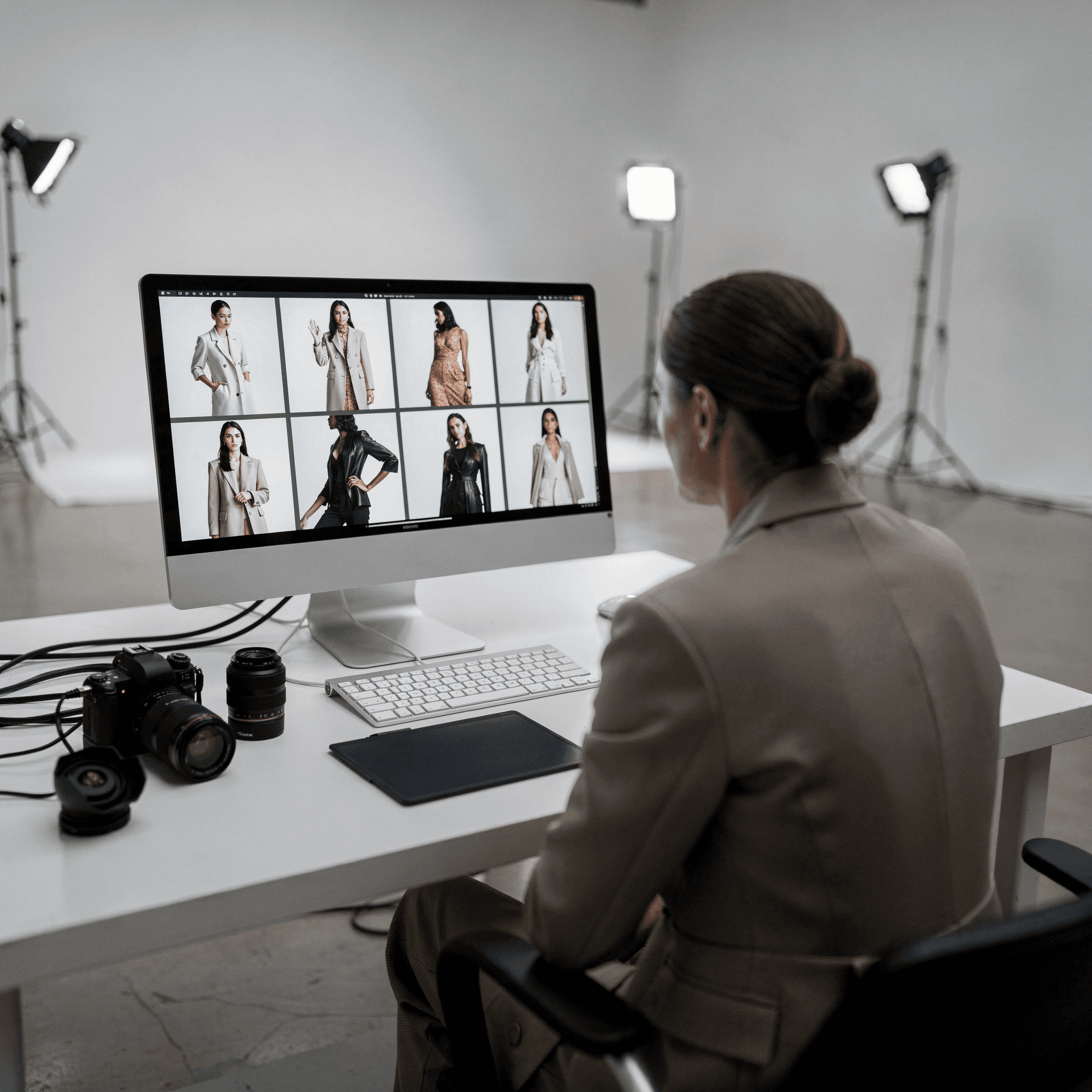 Person in fog with a glowing, glitching computer monitor head, dark cyberpunk portrait.