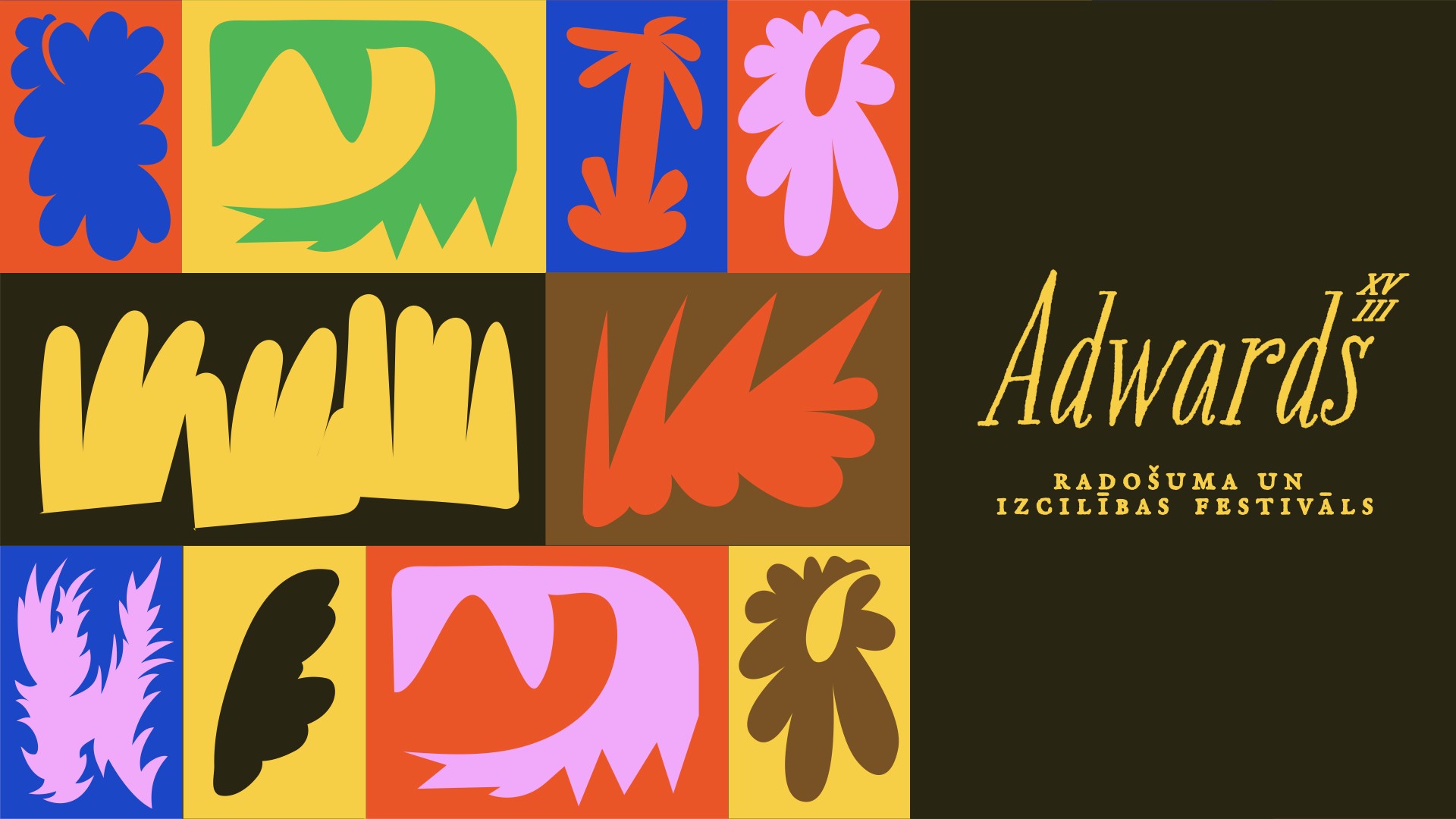Adwards identity with colourful cut-out botanical shapes