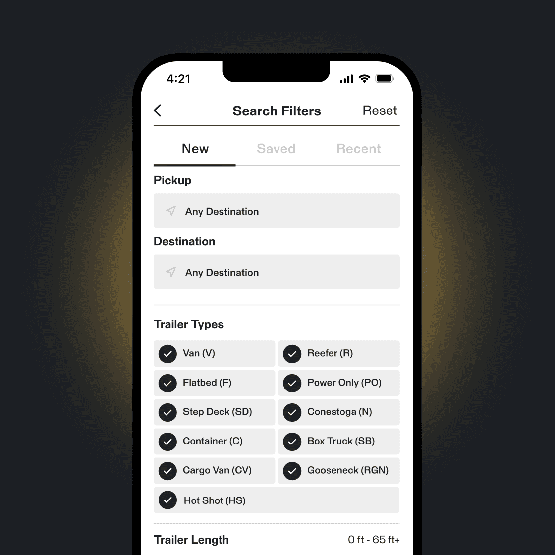 The free loadboard filters to search trucking loads by pickup, drop off, trailer type, trailer length, and more