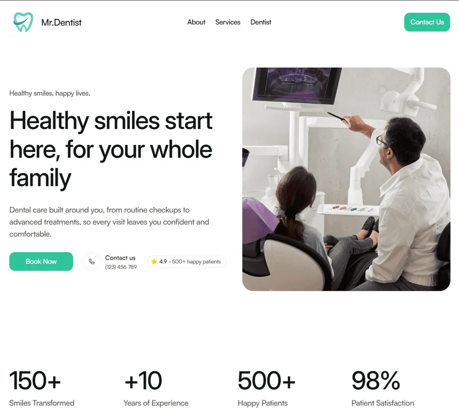 Mr. Dentist website – family dental practice site
