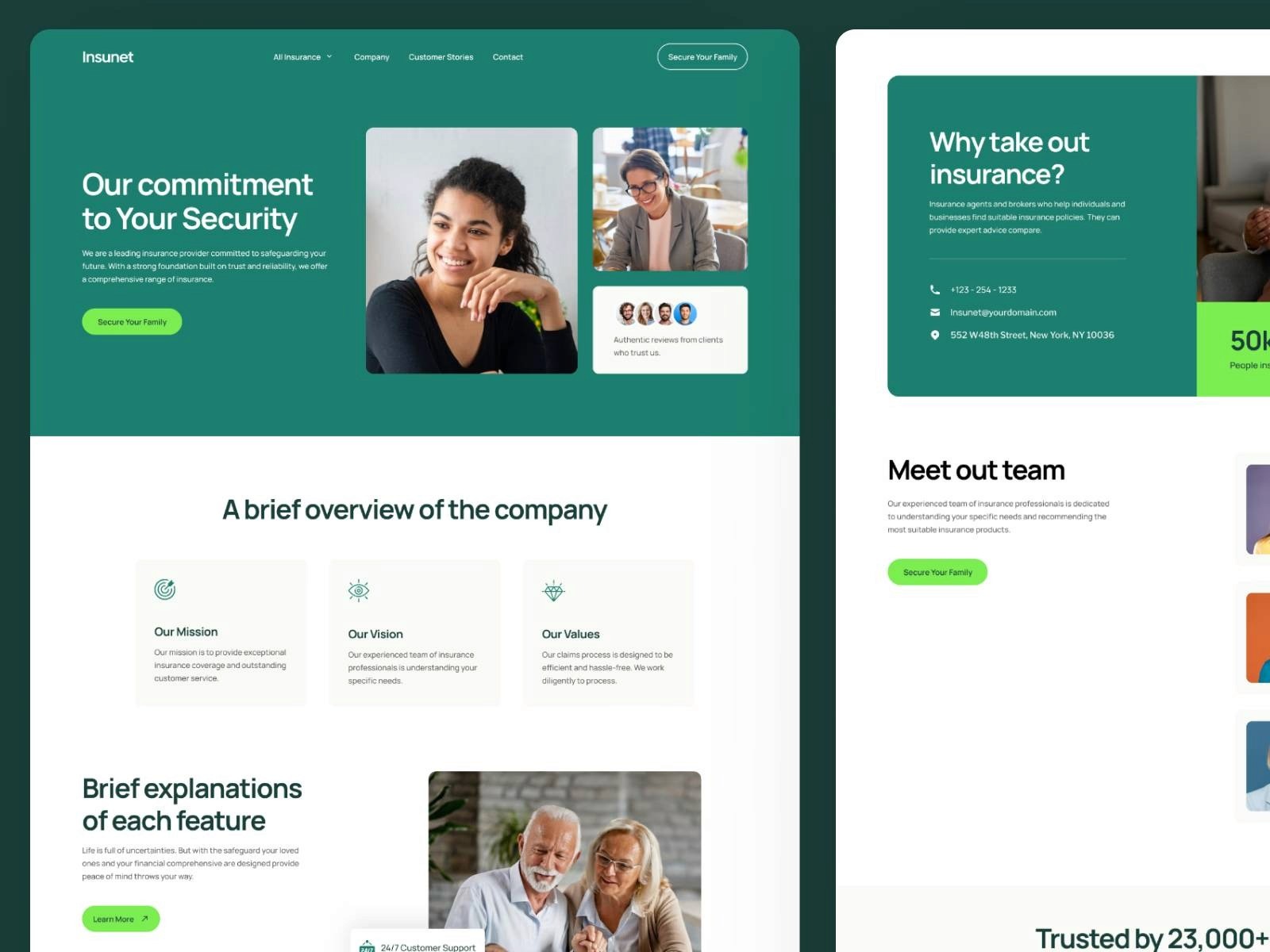 insunet lite free insurance landing page framer template