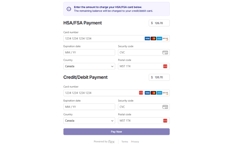 Split payment card option in a Flex-powered checkout