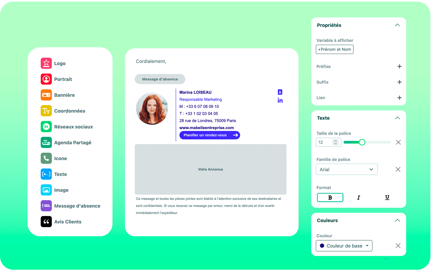editeur de signature email Sigilium en no code WYSIWYG