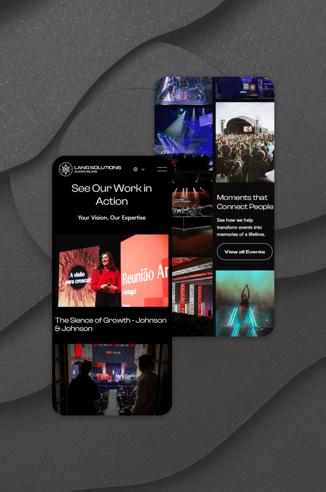 A two screens of the home page of the website