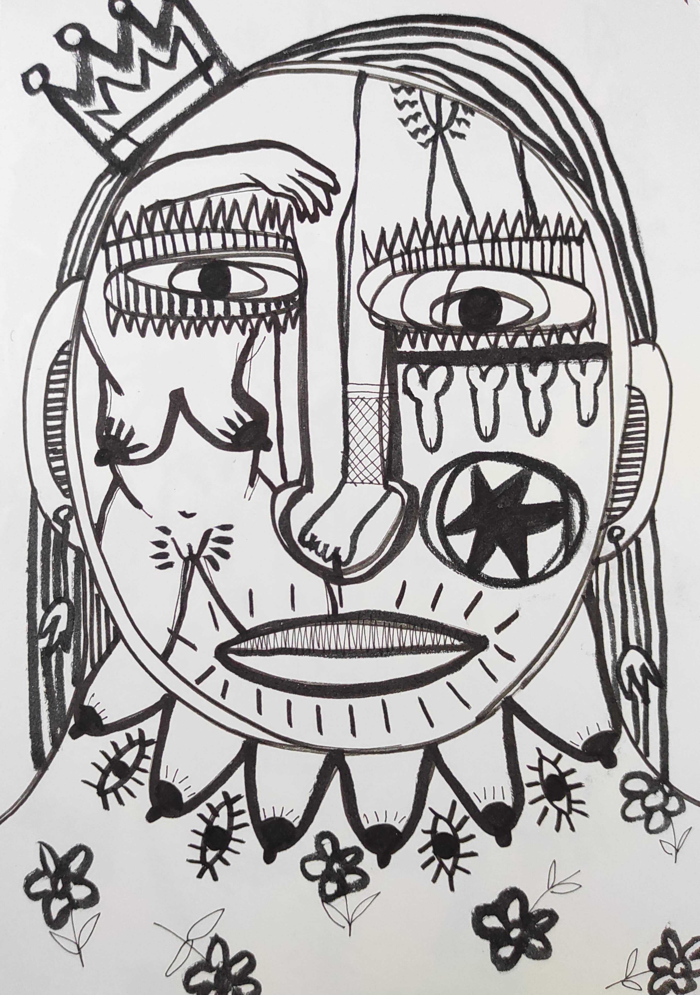 herd of sheep on road painting