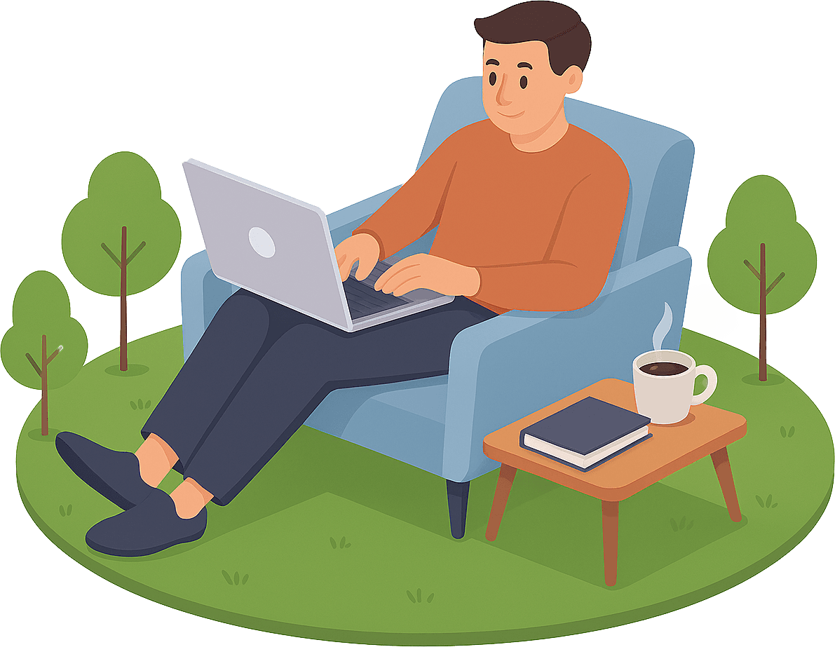 Developer relaxing in front of their laptop