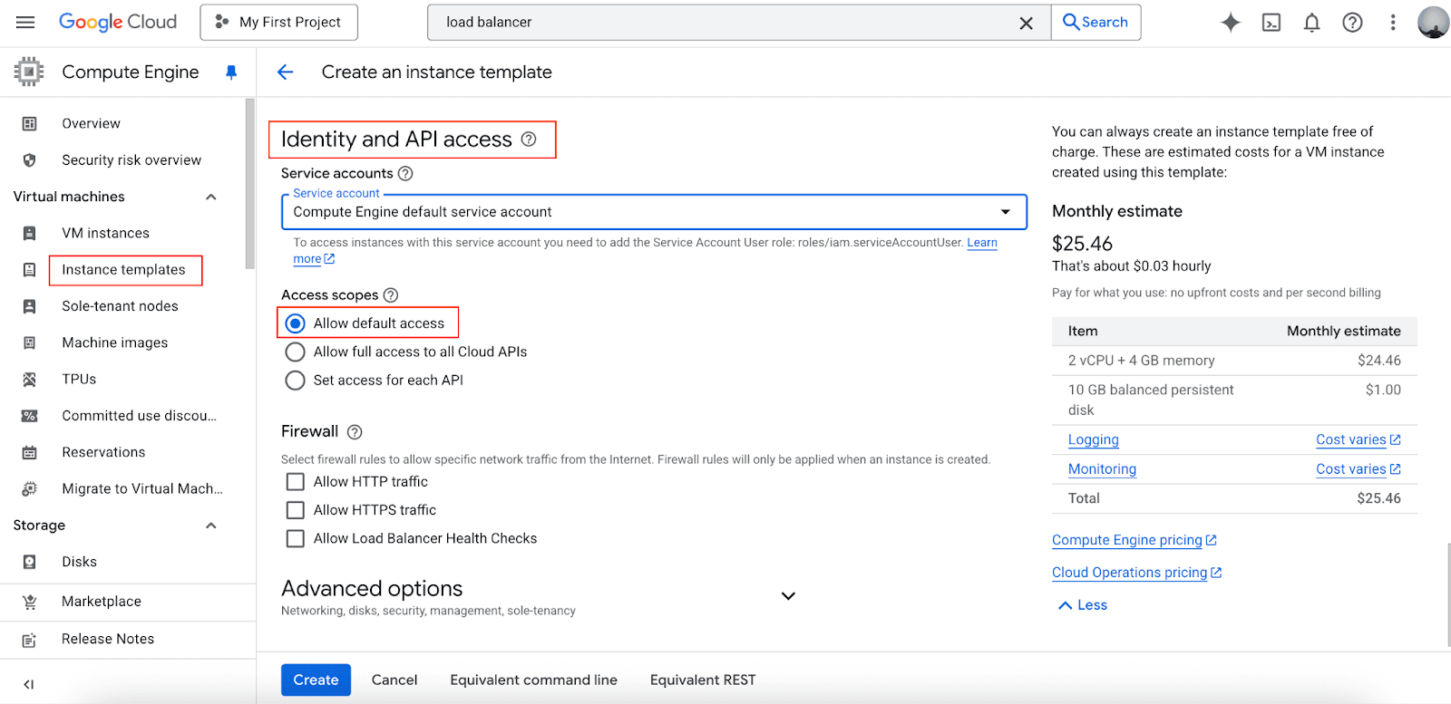 Google Cloud Console APIs and Services dashboard for enabling load balancing APIs