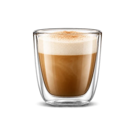 Oat cappuccino with a foam top in a glass cup