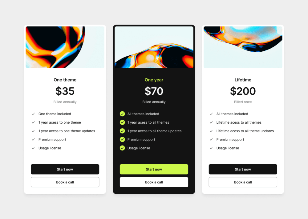 pricing table