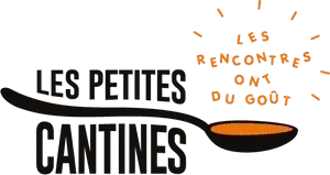 Logo Les Petites Cantines avec cuillère noire et orange, et le texte « Les Rencontres Ont Du Goût ».