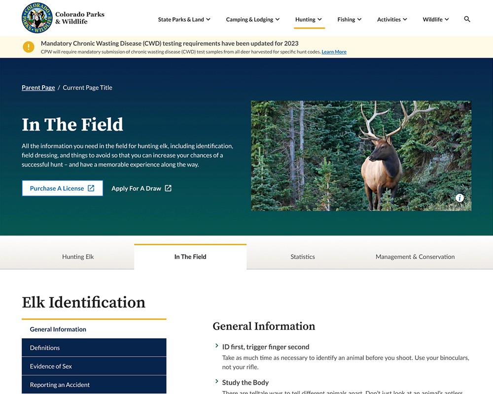New CPW landing page for big game hunting