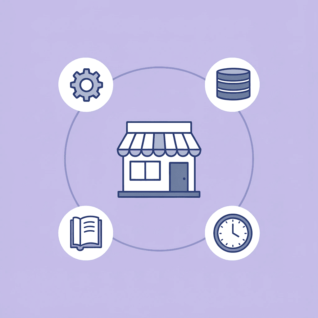  Various business types connected to machine learning tools at the center