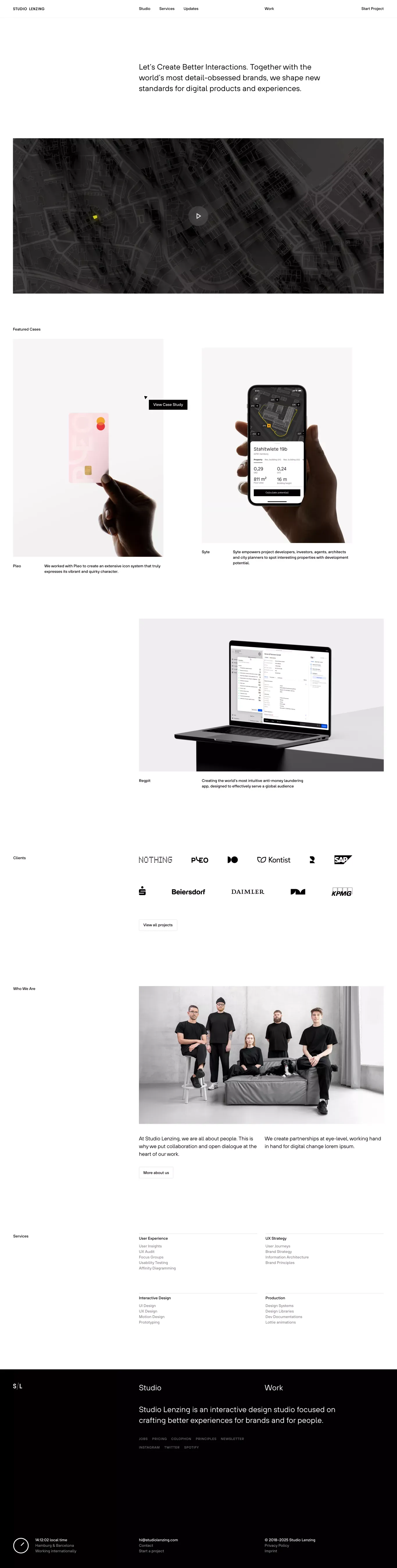 Studio Lenzing portfolio page screenshot showcasing Design and Tech design