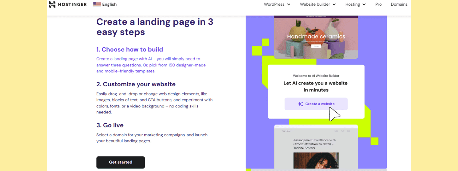 Hostinger AI landing page maker