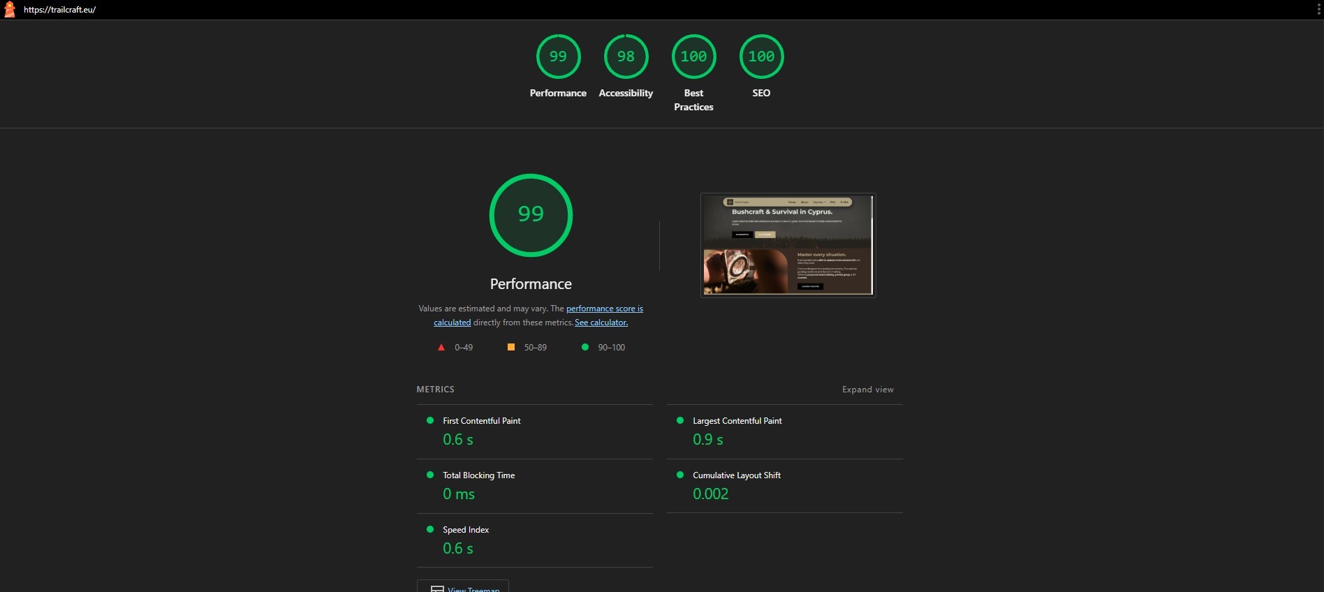 TrailCraft PageSpeed Insights