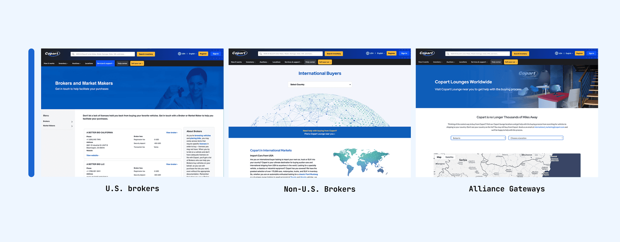 Screenshot: Scattered broker experience across site