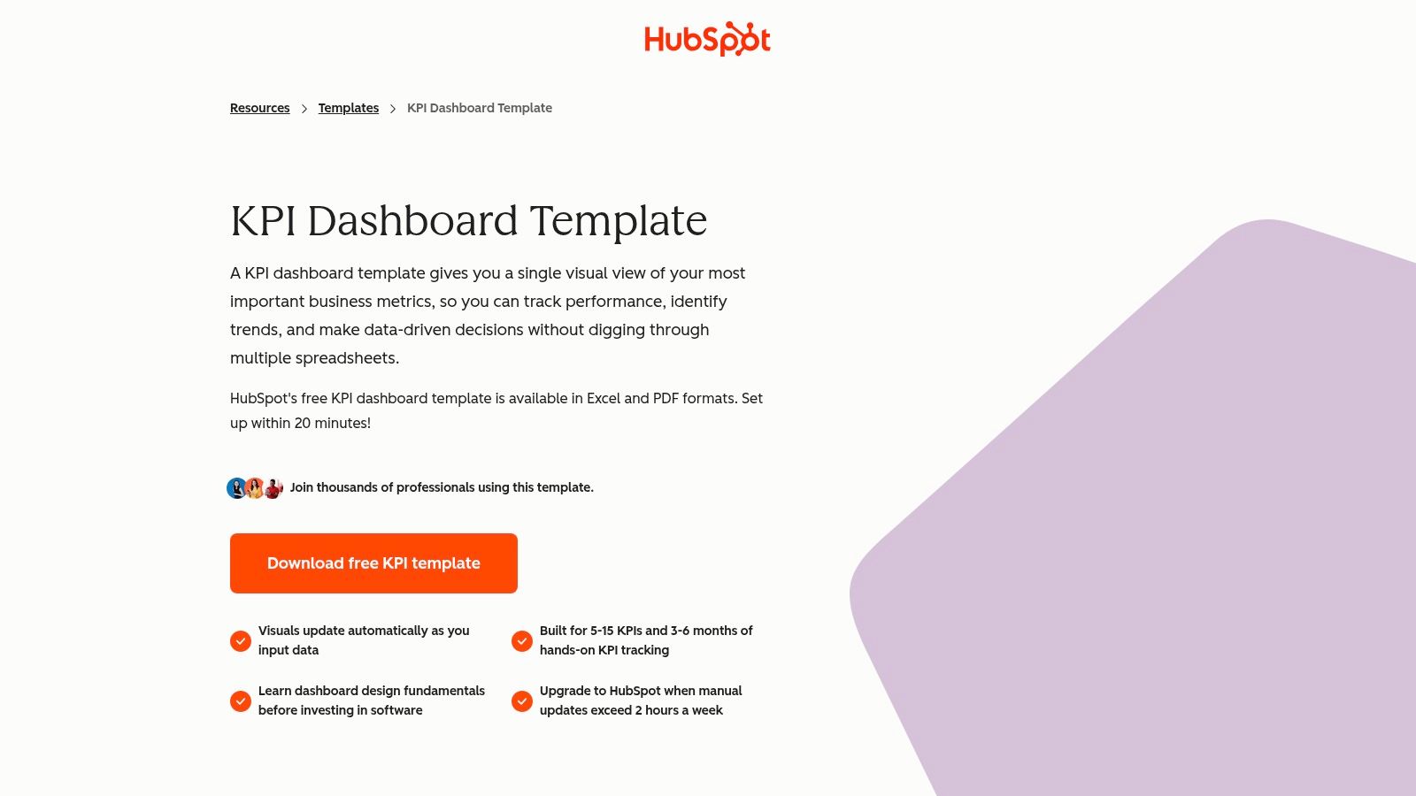 HubSpot Free KPI Dashboard Template (Excel)