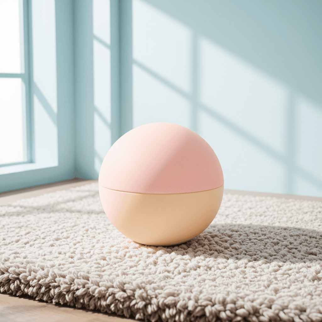 product photography of a spherical cosmetic applicator