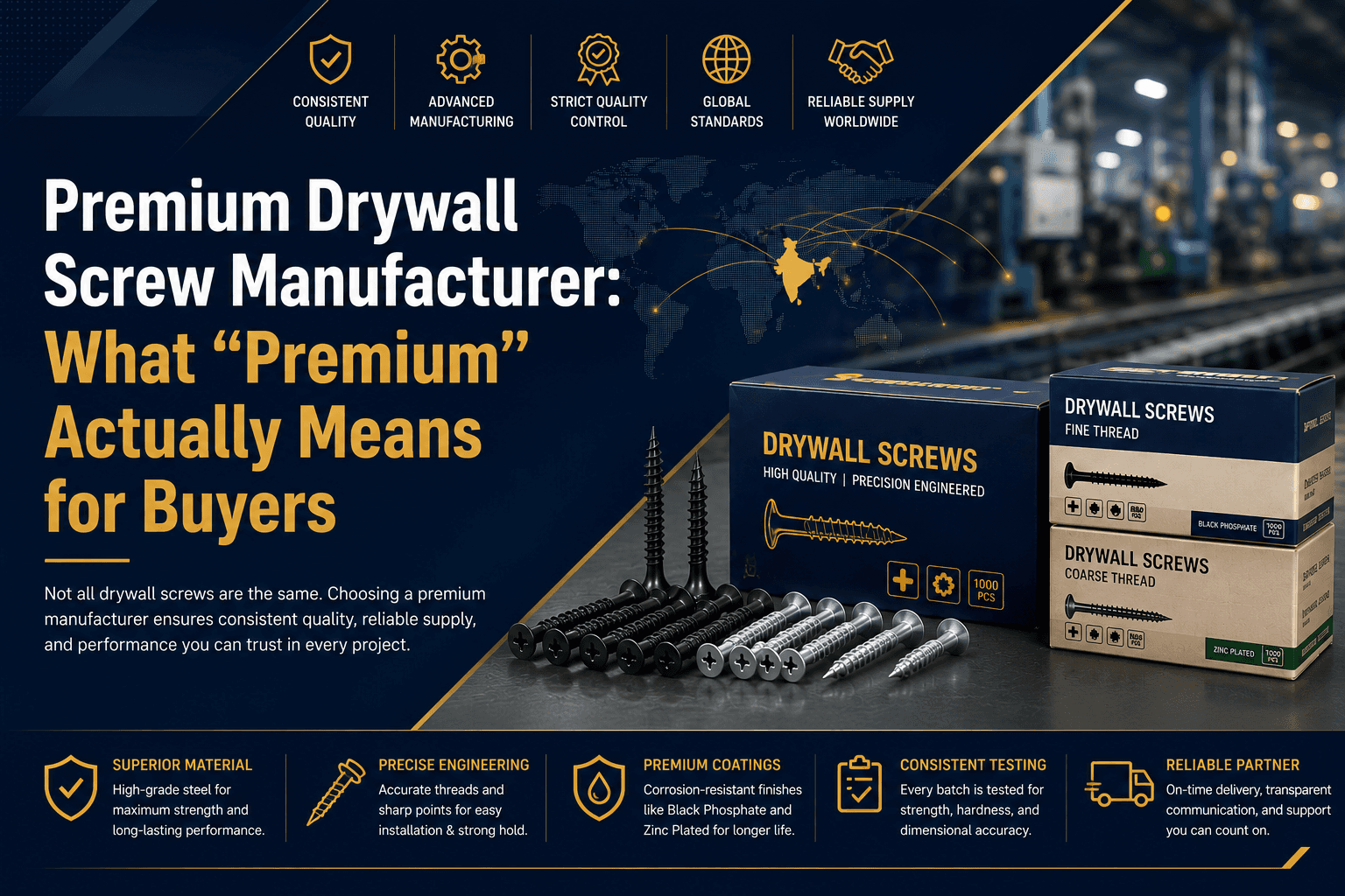 "Manufacturing quality checkpoints for premium drywall screw production"