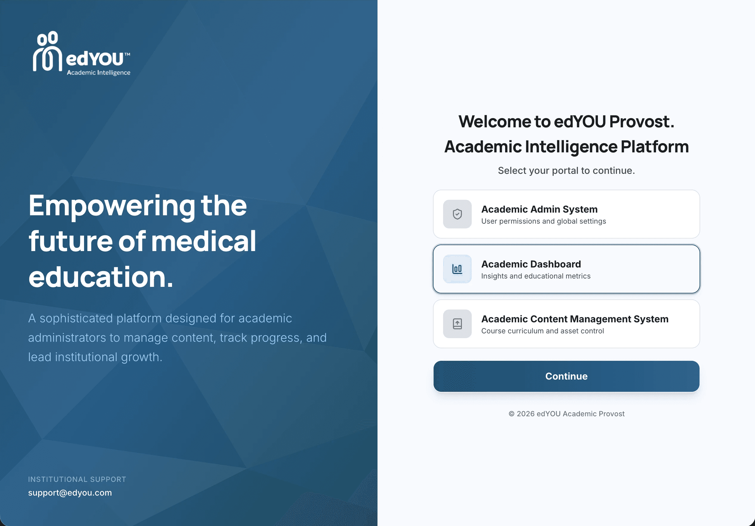 edYOU Provost portal screen