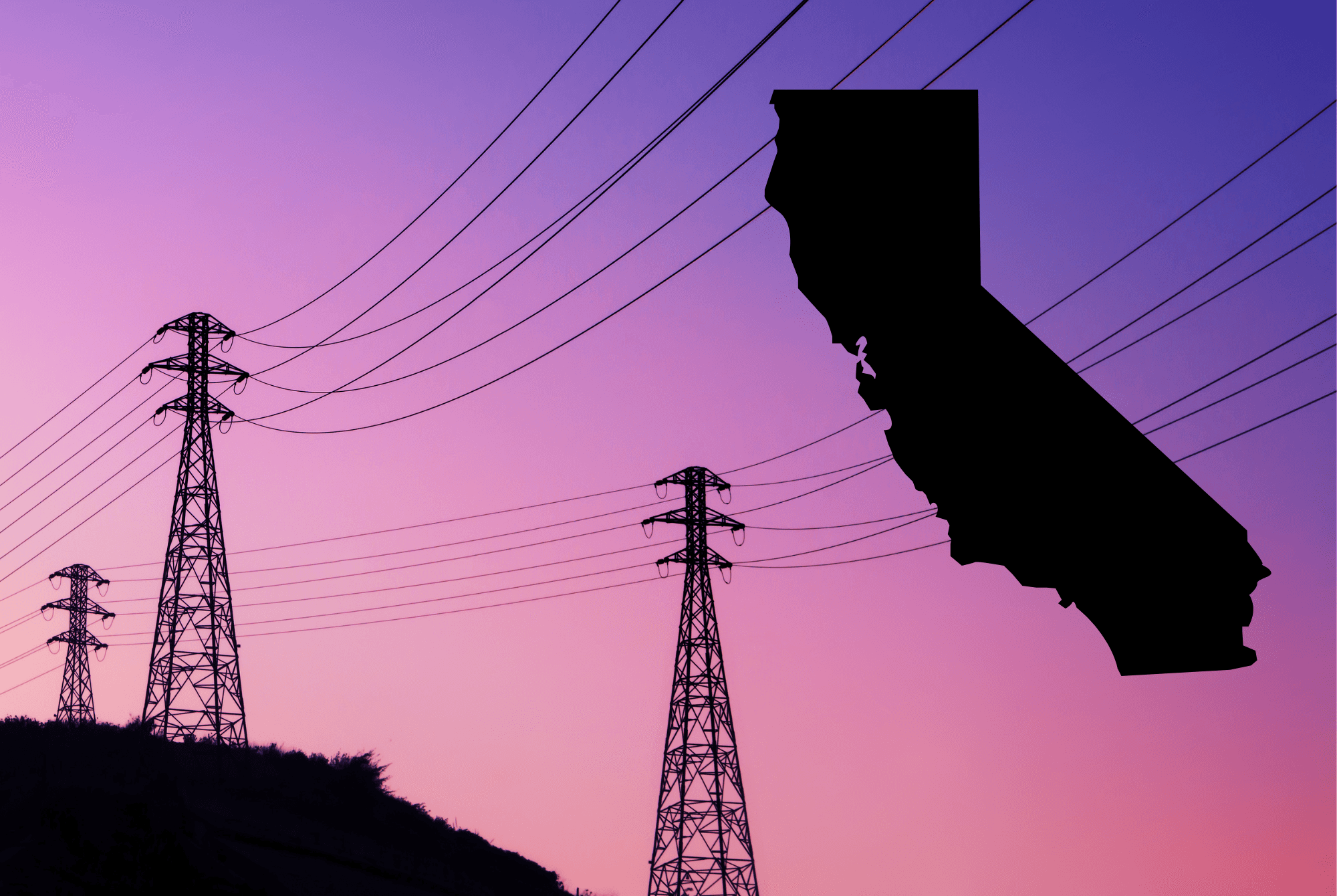 Outline of California next to transmission towers