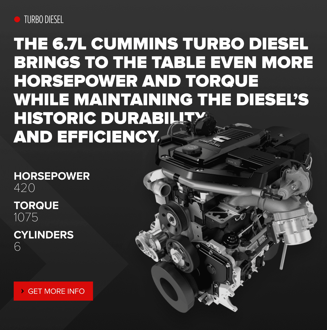 Social ad for 6.7L engine and supporting copy.