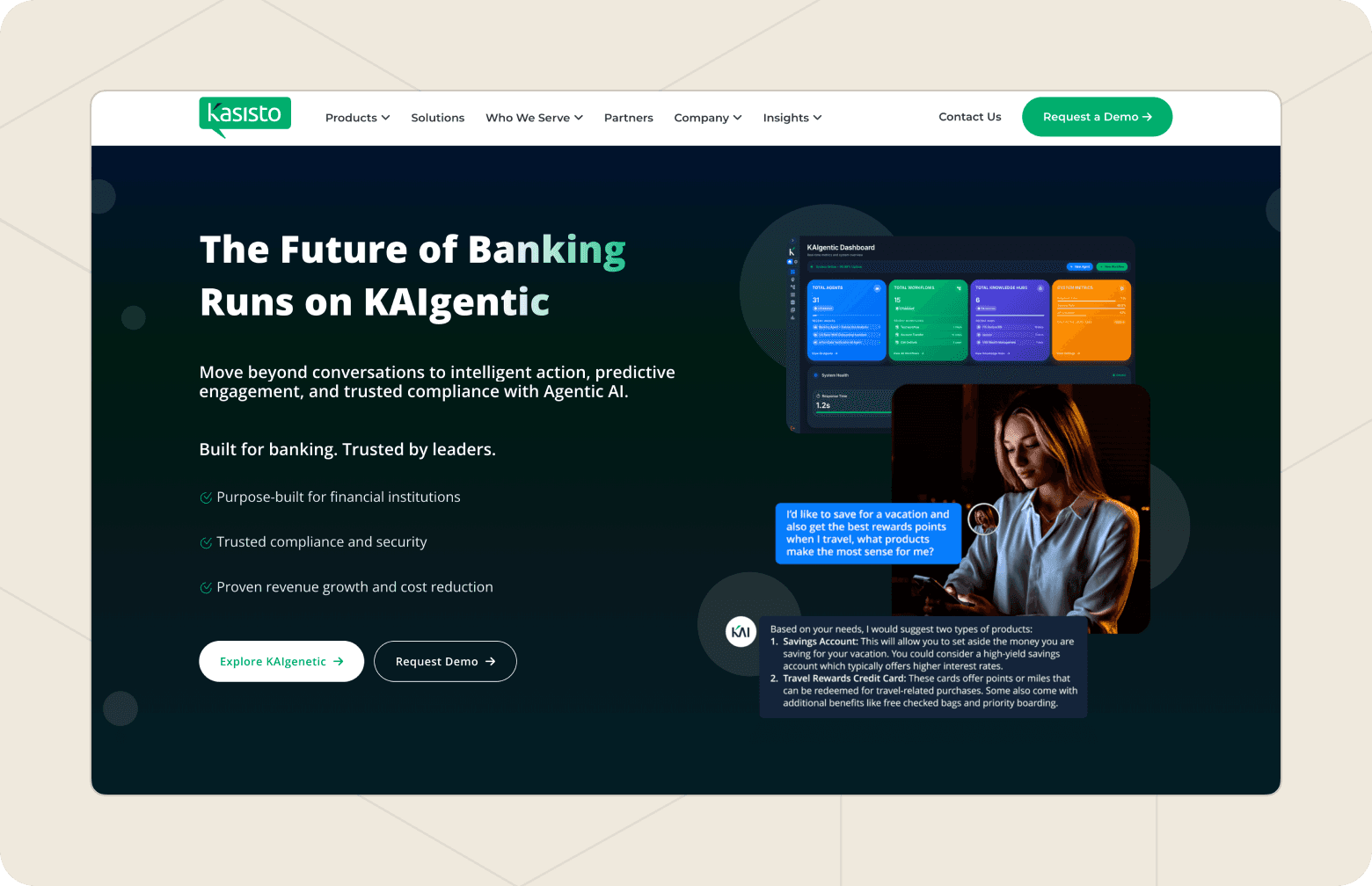 Screenshot of the Kasisto homepage.