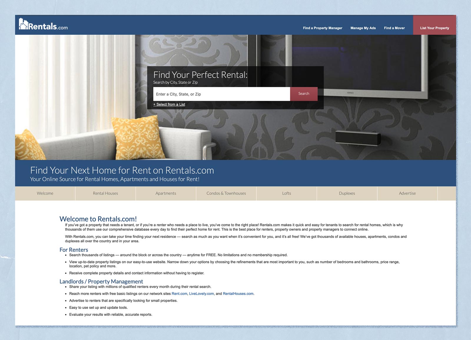 Old design of rentals.com