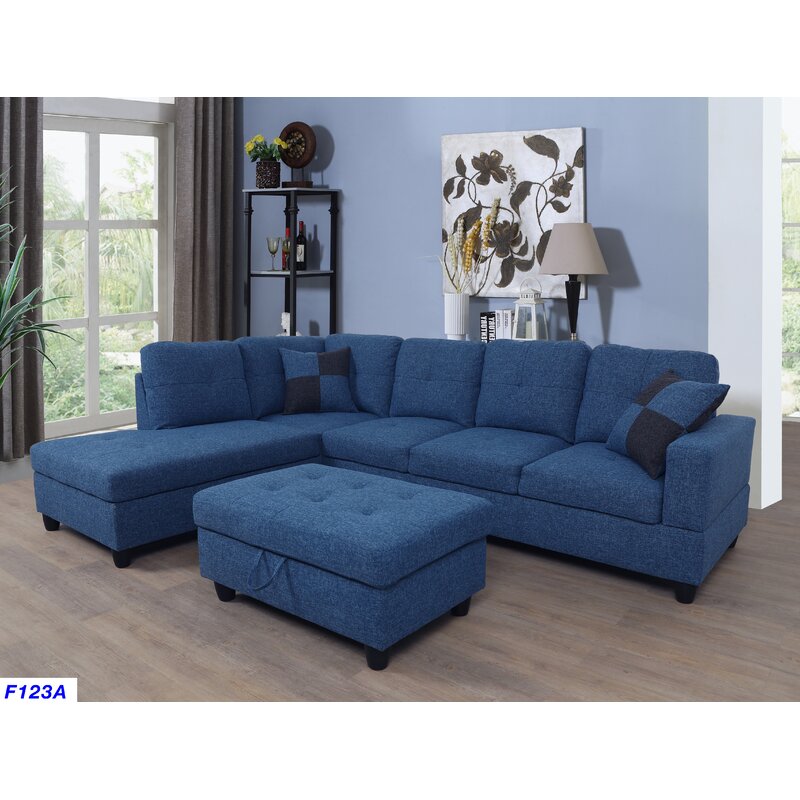 Jessica couch with a wide sectional layout and plush cushions, including a versatile chaise and ottoman.